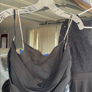 Elegant Black Cowl Neck Dress with Beaded Straps